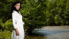 Woman rivers black hair girls in nature Femjoy magazine Megan E