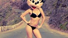 Woman roads legs lingerie models panties artwork minnie mouse 
