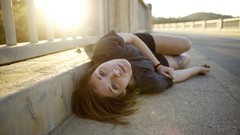 Woman roads tattoos brunettes streets lying down laying on side