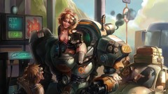 Woman Robots blondes vehicles cleavage gas station artwork 