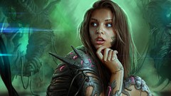 Woman Robots lips blue light cyborgs artwork Looking For Group