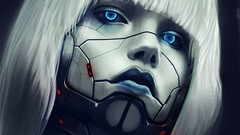 Woman Robots white hair blue eyes fantasy art