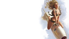 Woman rocket white background artwork