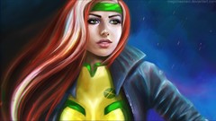 Woman Rogue drawings green eyes redheads artwork digital art