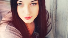 Woman romania blue eyes brunettes models red lipstick