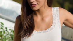 Woman Roof mike stills white dress photo shoot redheads 