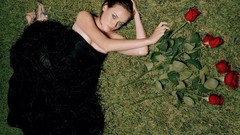 Woman roses Actress blue eyes brunettes lying down alexis 