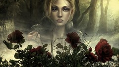 Woman roses blondes fantasy art