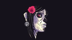 Woman roses close-up black background Halloween faces brunettes 