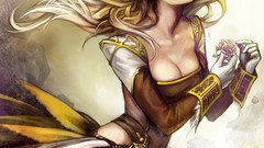 Woman roses feathers dress blondes long hair anime girls mahou 