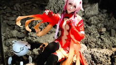 Woman ruins dress pink hair long hair guilty crown pigtails 