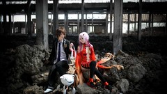 Woman ruins dress pink hair long hair guilty crown pigtails 