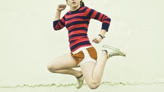 Woman running faces blondes brunettes