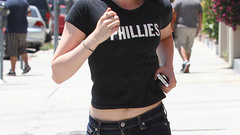 Woman running Kristen Stewart Actress sunlight brunettes jogging