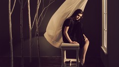 Woman sad window panes