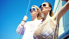 Woman sailing sunglasses blondes brunettes models boobs sailing 