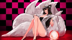 Woman sailor yellow eyes black hair cat ears tails League of 