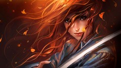 Woman samurai Swords redheads artwork sakimichan