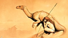 Woman sand Dinosaurs spears