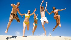 Woman sand Men jumping