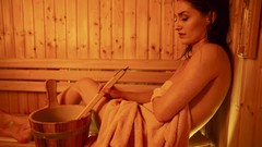 Woman Sauna brunettes towels spa sweaty