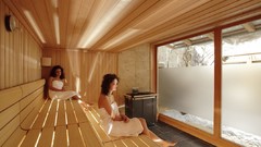 Woman Sauna Wood brunettes towels spa