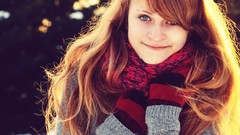 Woman scarfs smiling brunettes sweaters