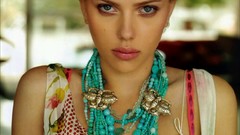 Woman Scarlett Johansson blondes green eyes bra