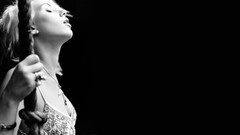 Woman Scarlett Johansson monochrome Actress closed eyes swings 