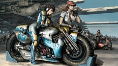 Woman science fiction cleavage artwork boobs motorbikes
