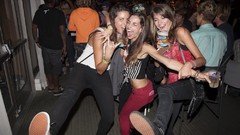 Woman screaming party long hair kicking