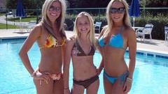 Woman screen sunglasses earrings blondes smiling bikini teen 