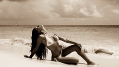 Woman sepia Beaches brunettes bikini Adelina Pestritu
