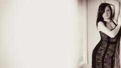 Woman sepia brunettes black dress black hair