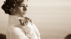 Woman sepia colors models redheads Ariel Piper Fawn white shirts