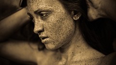 Woman sepia faces freckles