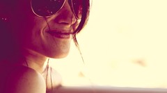Woman sepia faces sunglasses smiling