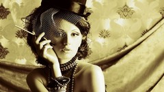Woman sepia hats smoking models