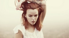 Woman sepia tattoos redheads pale skin