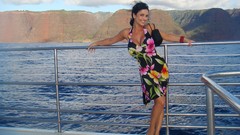 Woman ships dress sunglasses denise milani cleavage