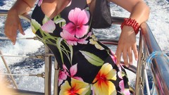 Woman ships dress sunglasses denise milani cleavage