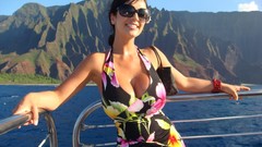 Woman ships dress sunglasses denise milani cleavage