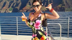 Woman ships dress sunglasses denise milani cleavage