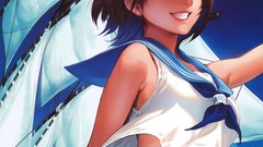 Woman ships salute stomach hats navel schoolgirls outdoors 