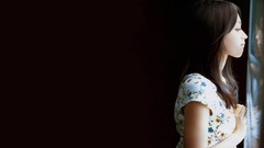 Woman shirts asians brunettes window panes