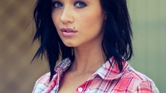 Woman shirts blue eyes brunettes black hair portraits Sierra 