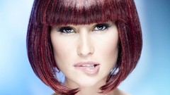 Woman short hair models biting lips