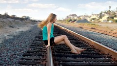 Woman Shorts blondes railroad tracks