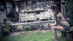 Woman Shorts brunettes looking away
