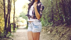Woman Shorts legs shirts forests portraits denim shorts girls 